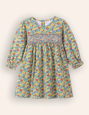 Floral Print Long-sleeved Cotton Dress